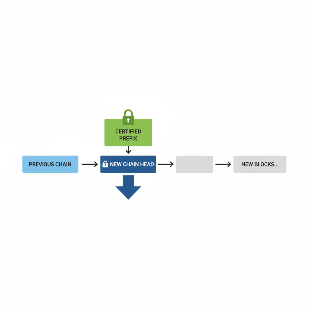 locking certified prefix as new blockchain chain head, linear chain diagram
