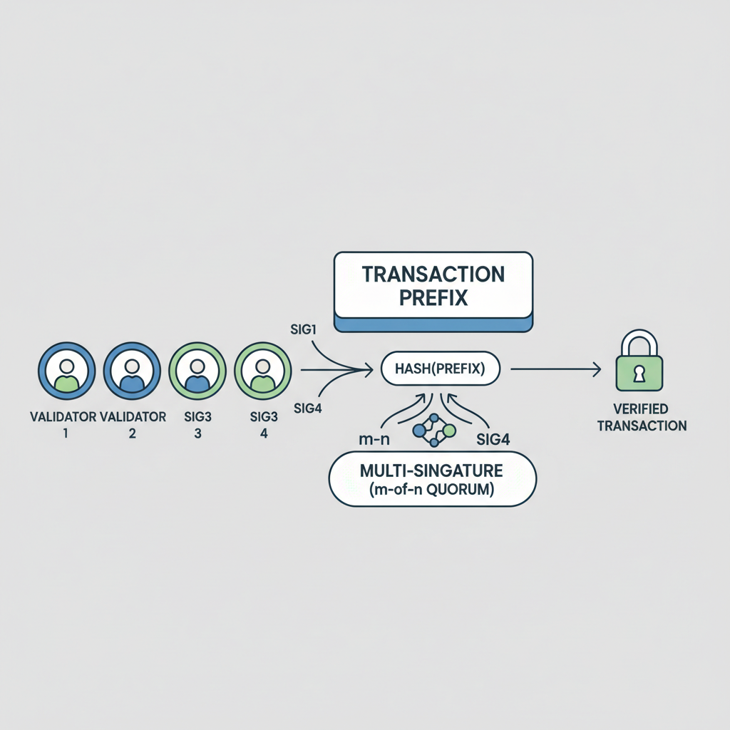 validators collecting quorum multi-signatures on transaction prefix, cryptographic diagram