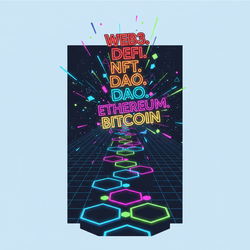 blockchain extending infinitely, prefixes stacking powerfully, explosive growth in neon cyber space