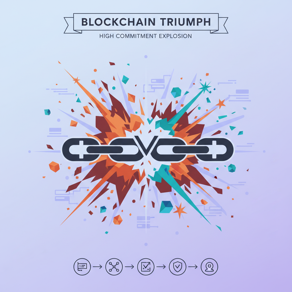 triumphant blockchain high commitment explosion, fireworks of rust code and consensus victory